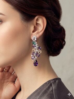 Multicolor Chandelier Earrings | Purple Teal Gemstone Drop Dangles